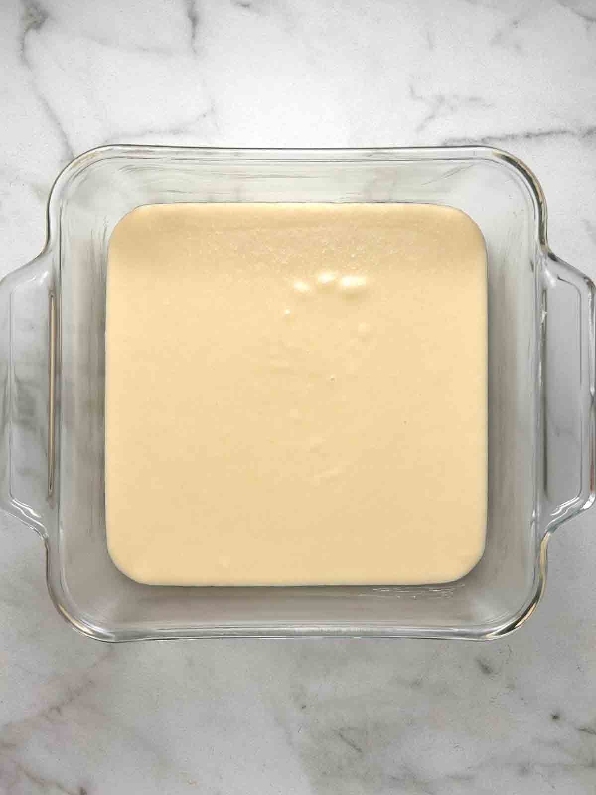 batter poured into baking dish.