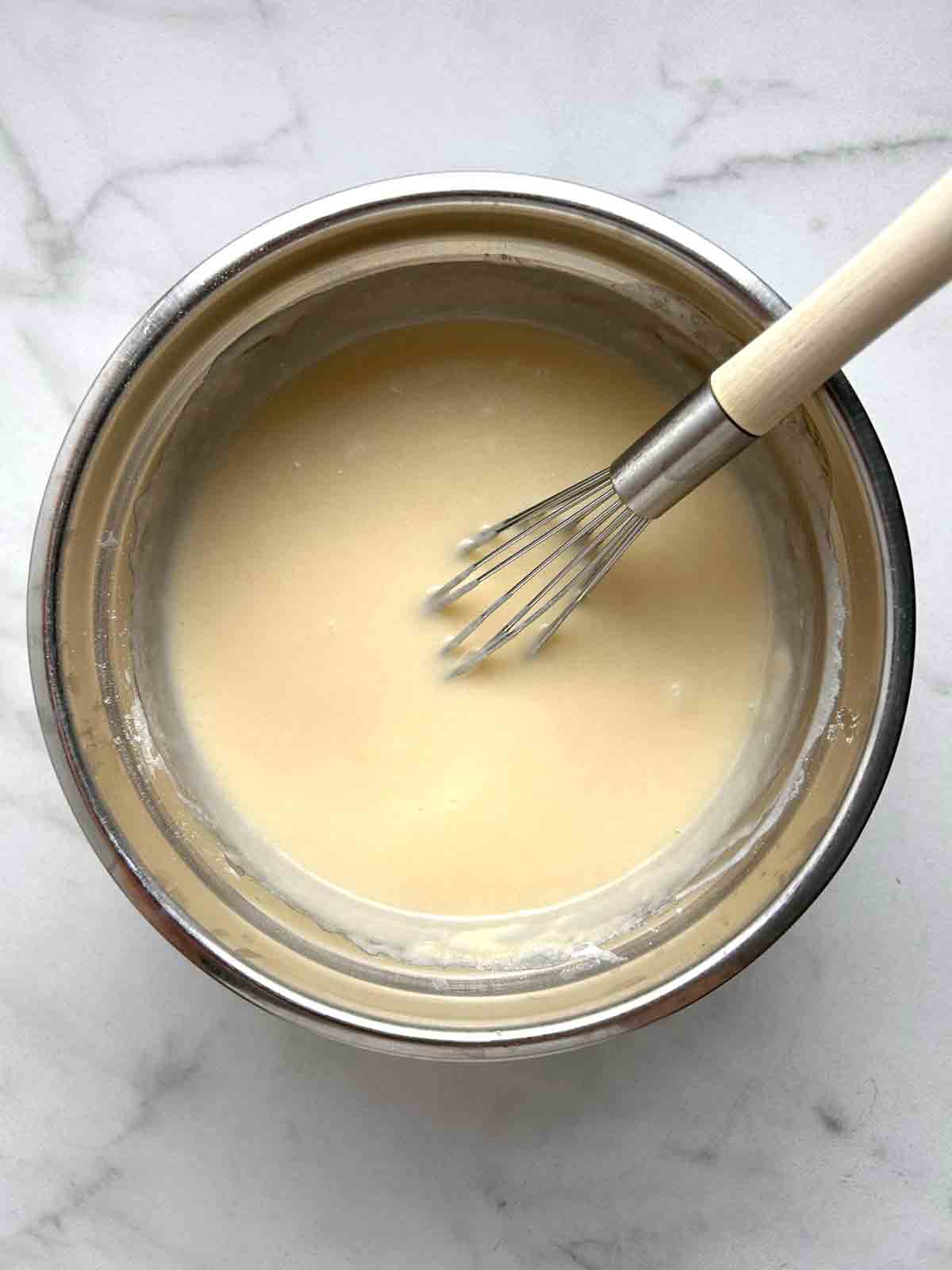 butter whisked into batter.