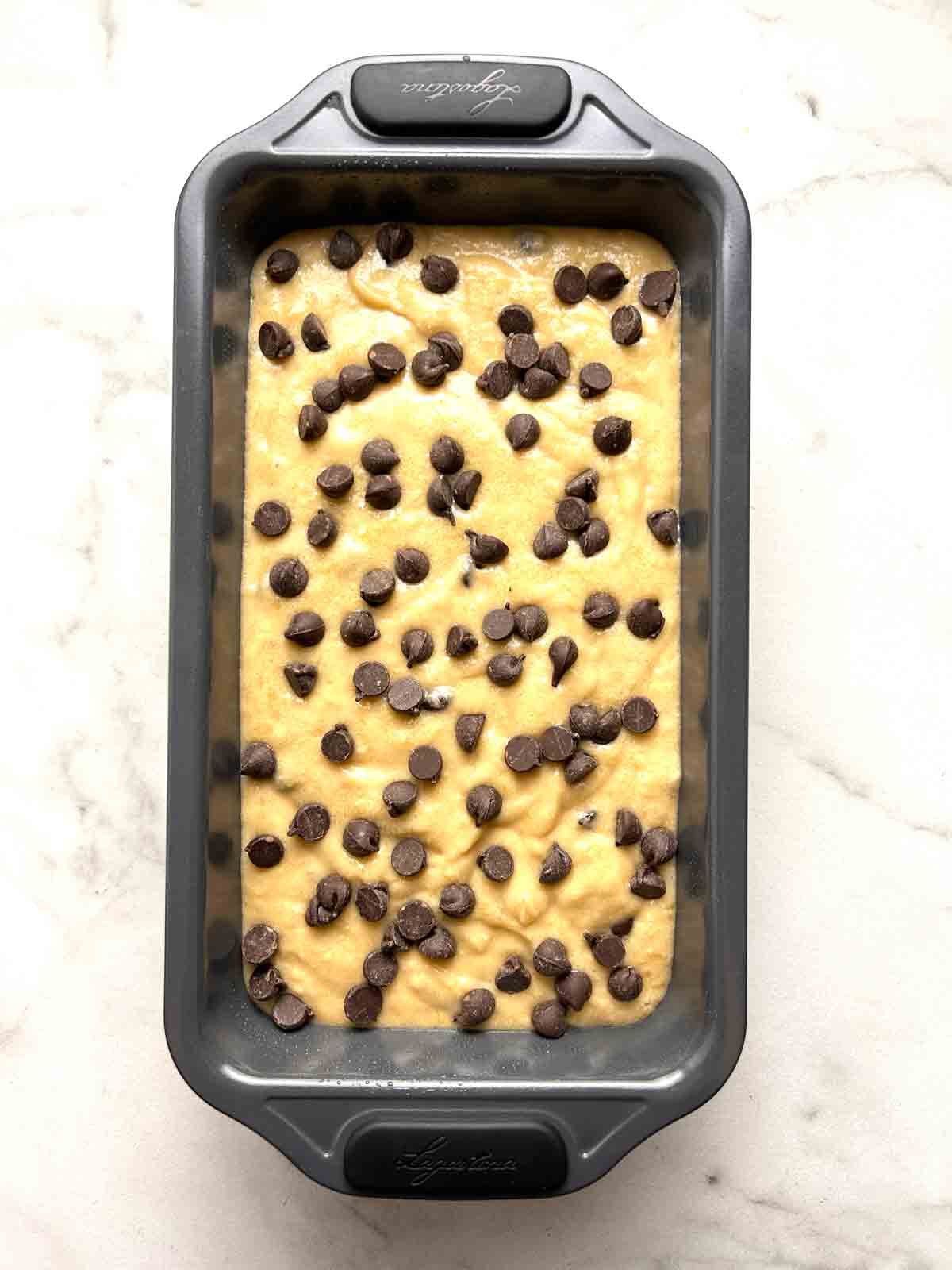 sprinkled chocolate chips on top of batter.