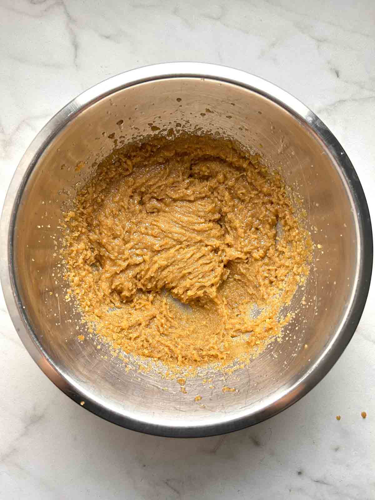 butter and sugars beaten until fluffy.