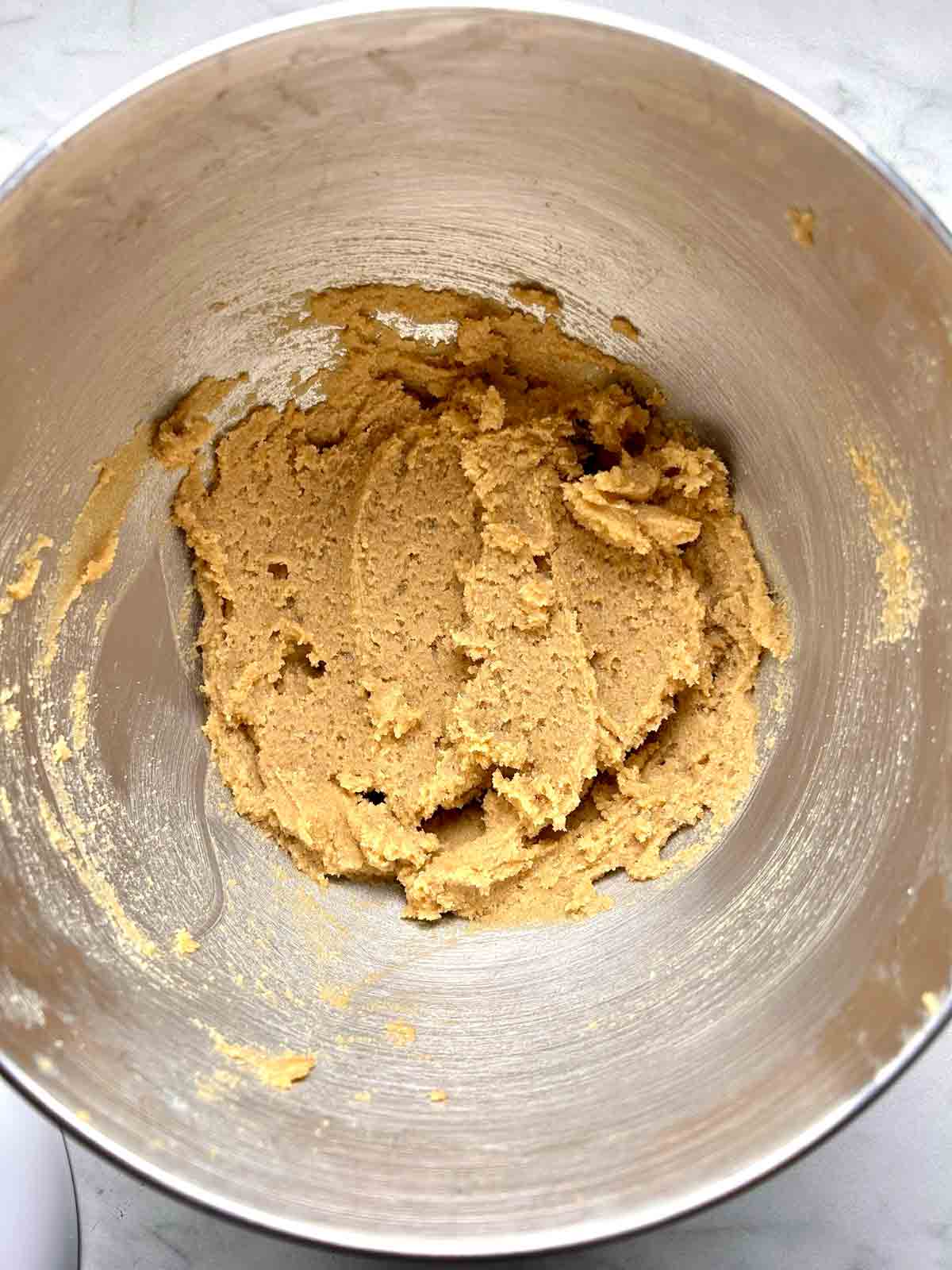 butter and sugar creamed in mixing bowl.