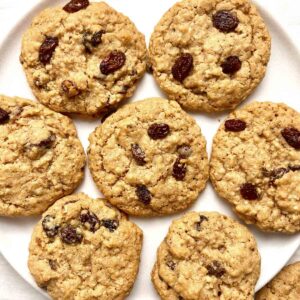 oatmeal raisin cookies on plate.