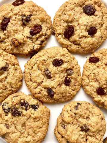 oatmeal raisin cookies on plate.