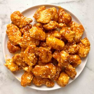 plate of orange chicken.