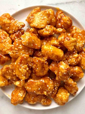plate of orange chicken.