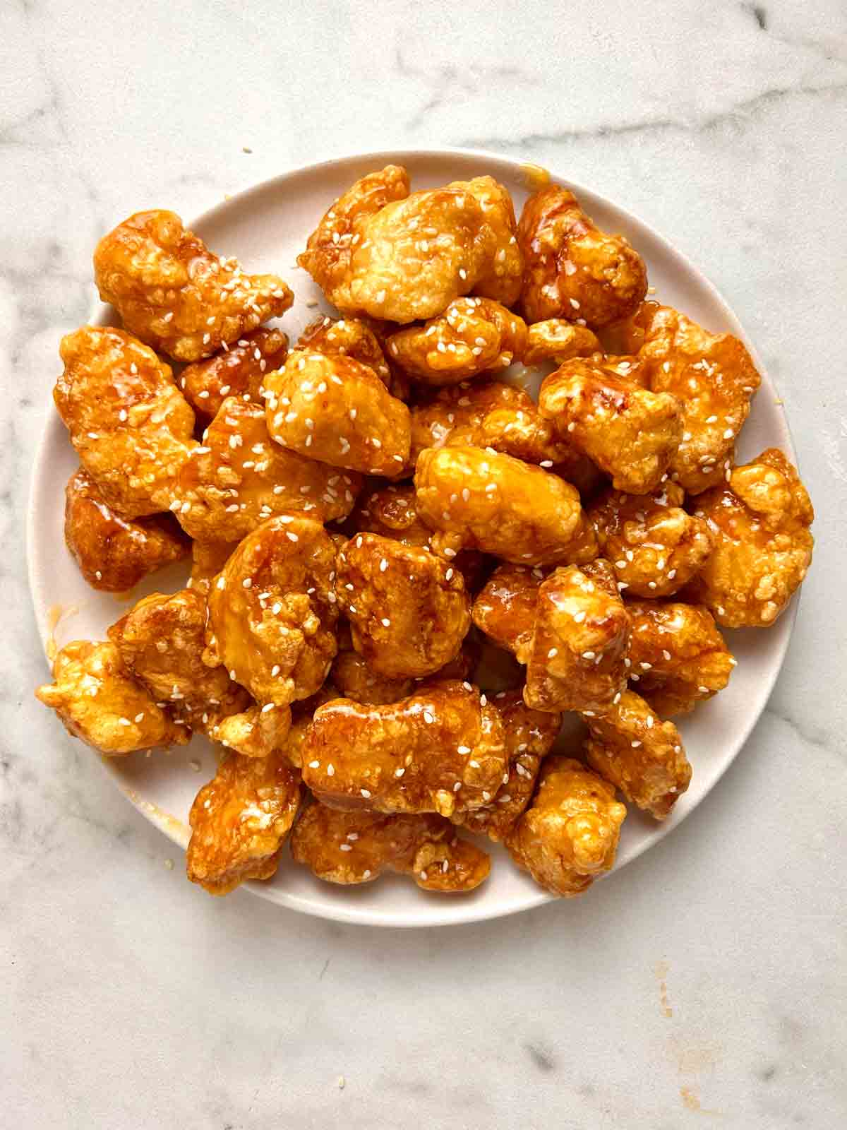 plate of orange chicken.