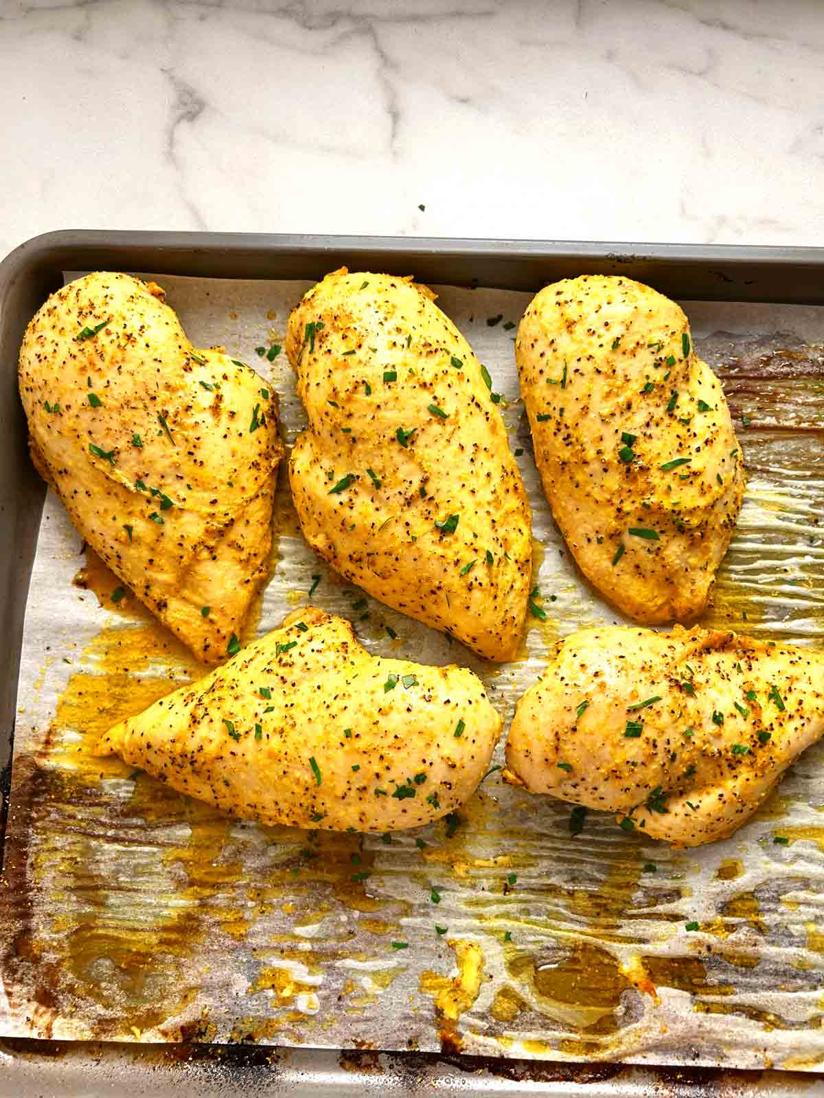 lemon pepper chicken breasts after baking.
