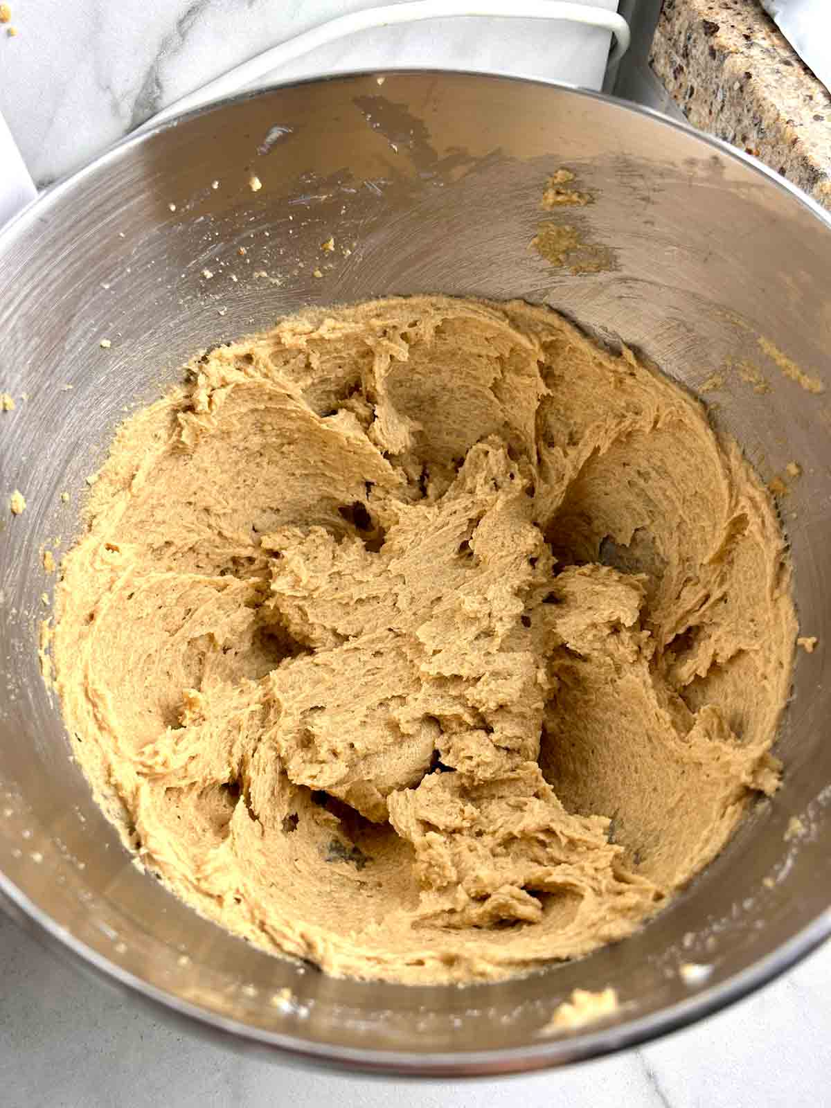 egg and vanilla added to mixing bowl.