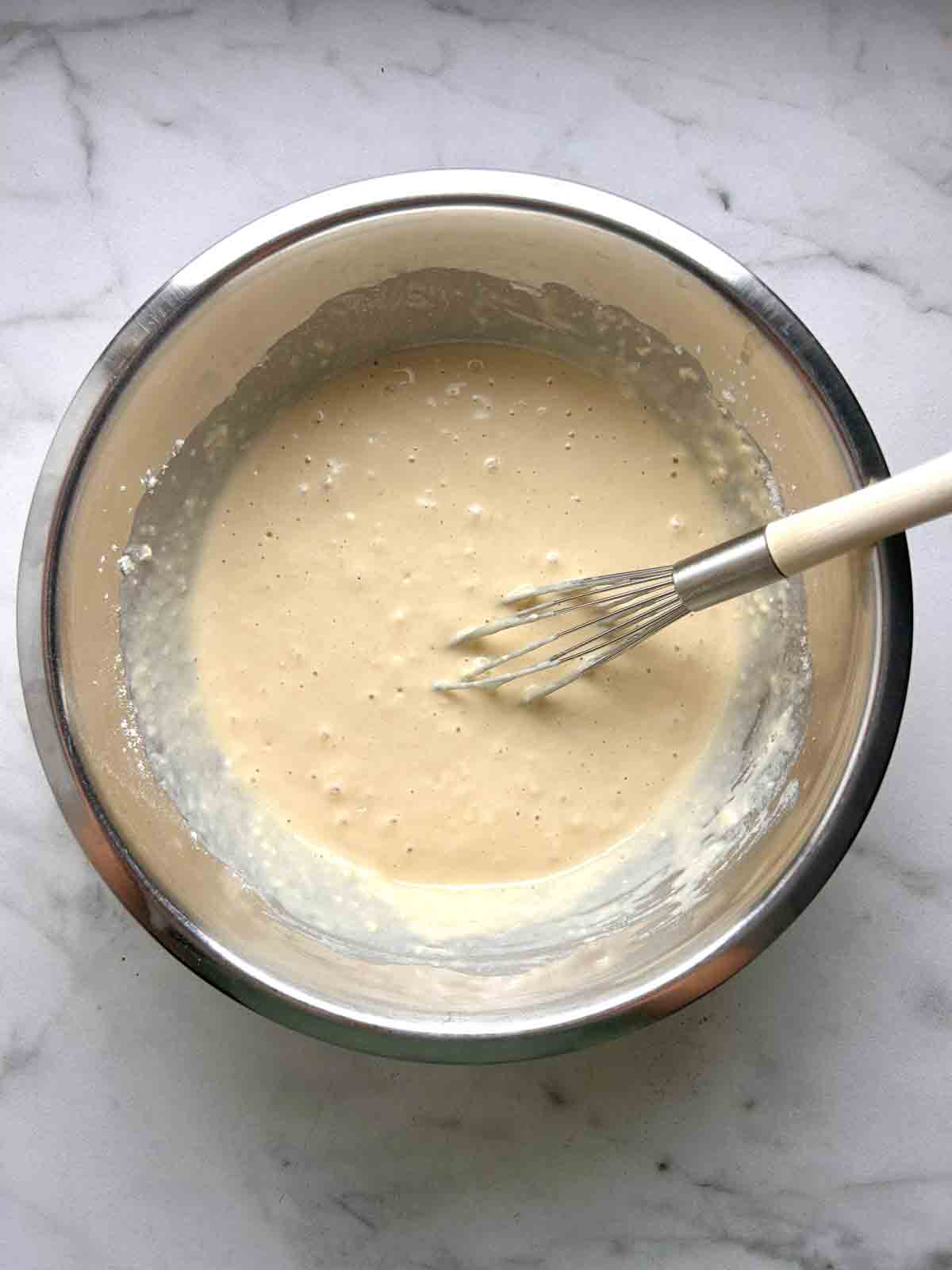 lumpy batter in bowl.