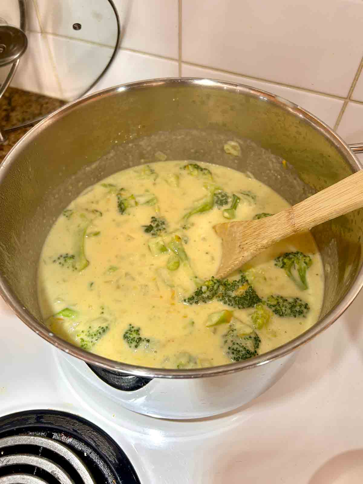 cheese added to soup.