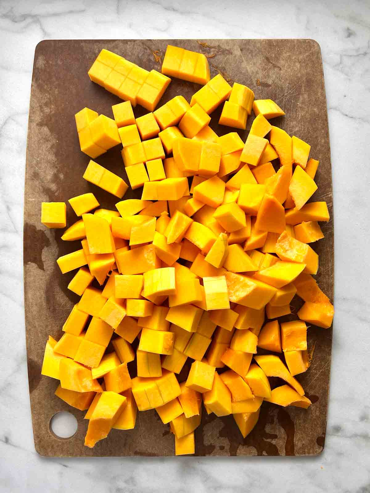 butternut squash chopped into cubes.
