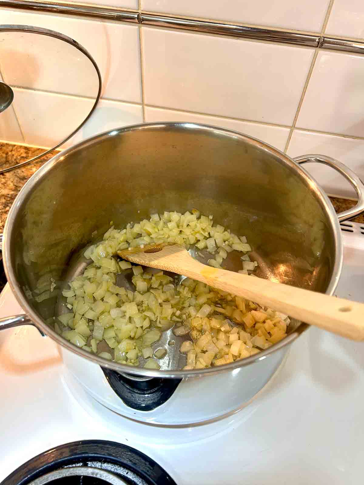onions and garlic being sautéed.
