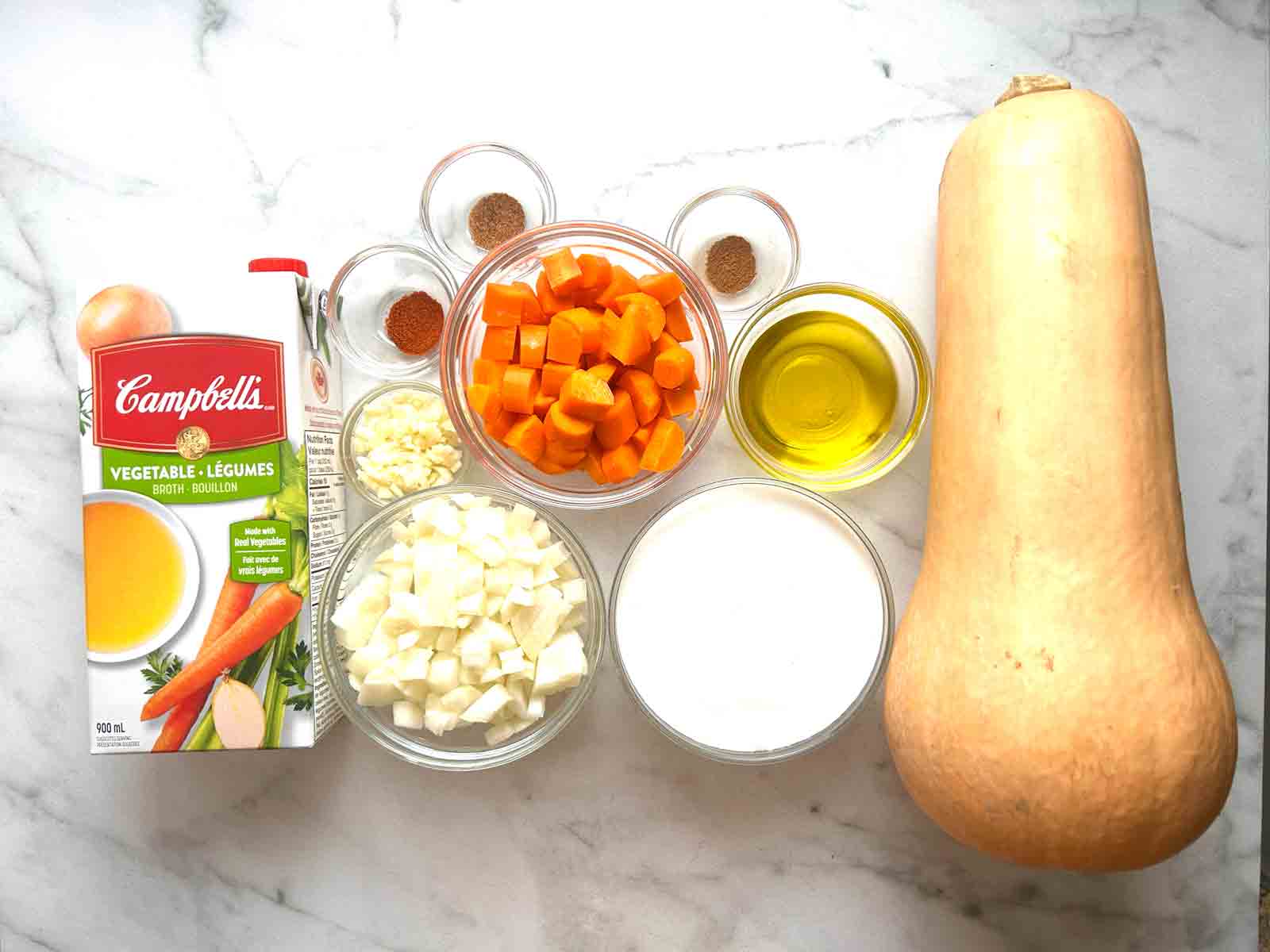 ingredients prepped in bowls.