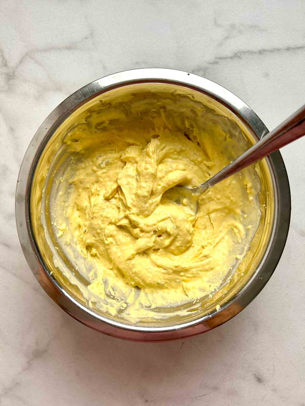 yolk mixture mixed in bowl.