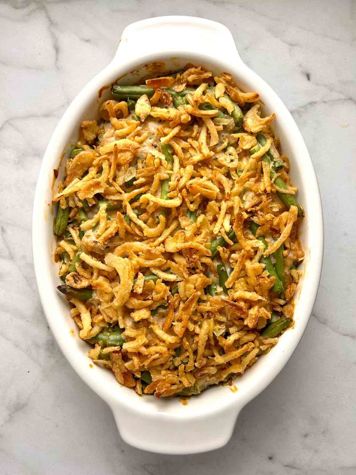 green bean casserole after baking.