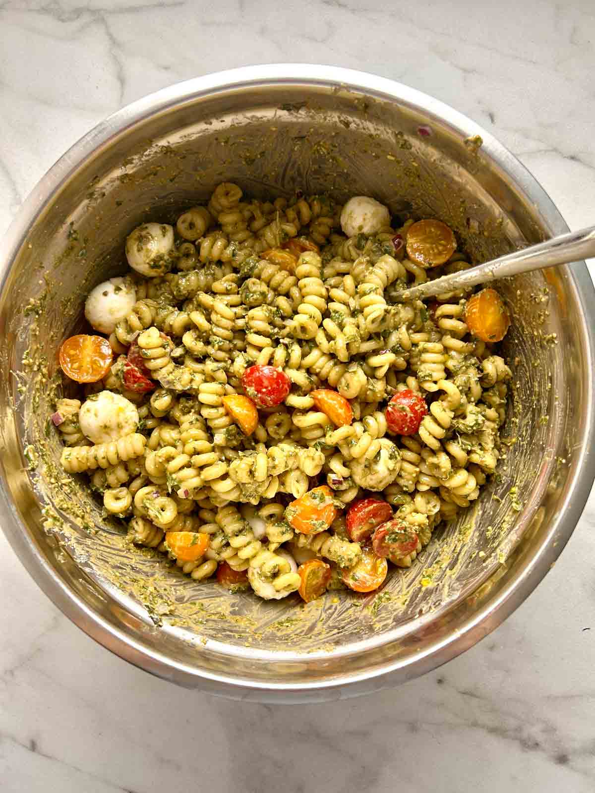 all ingredients mixed together in bowl.