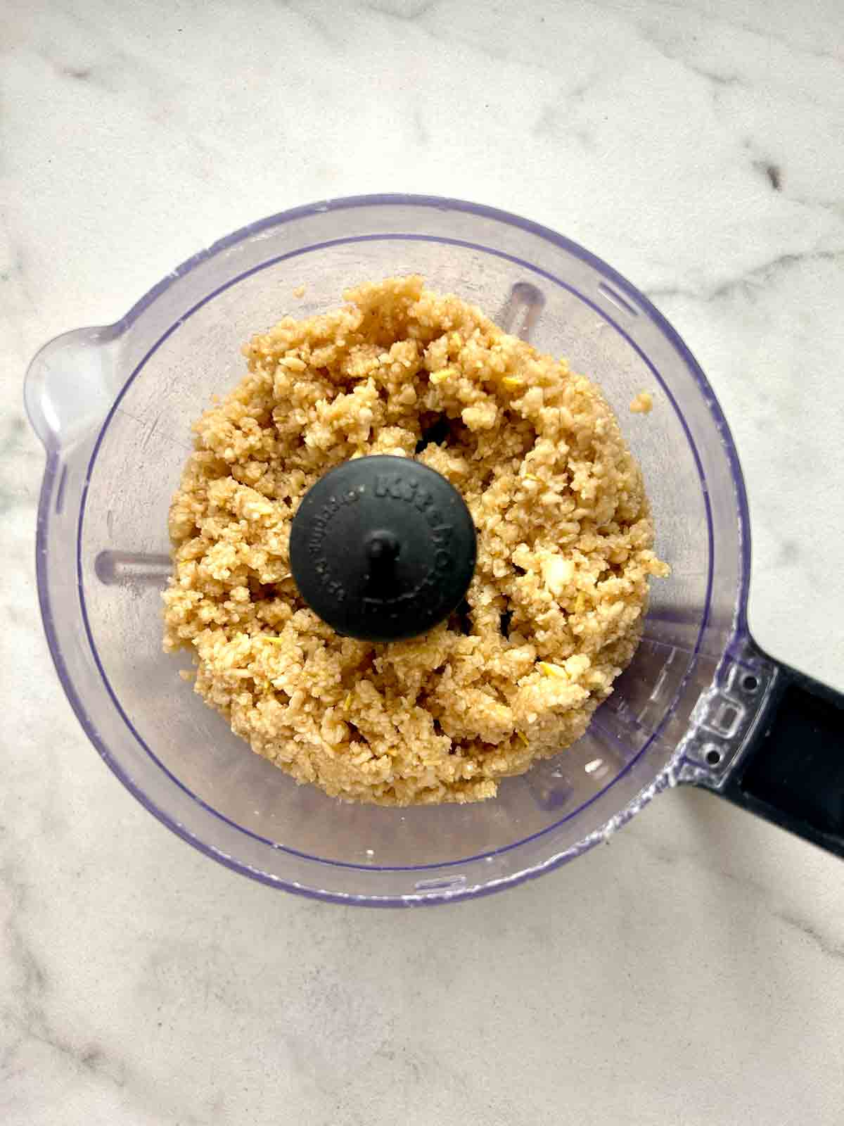 pine nuts and garlic blended in food processor.