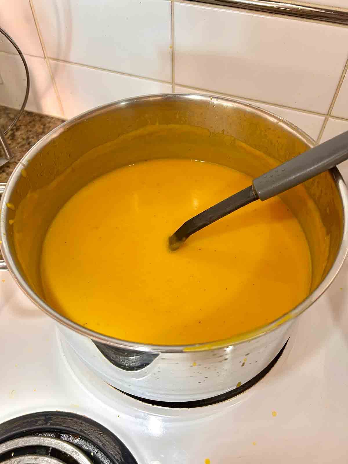 cream stirred into soup.