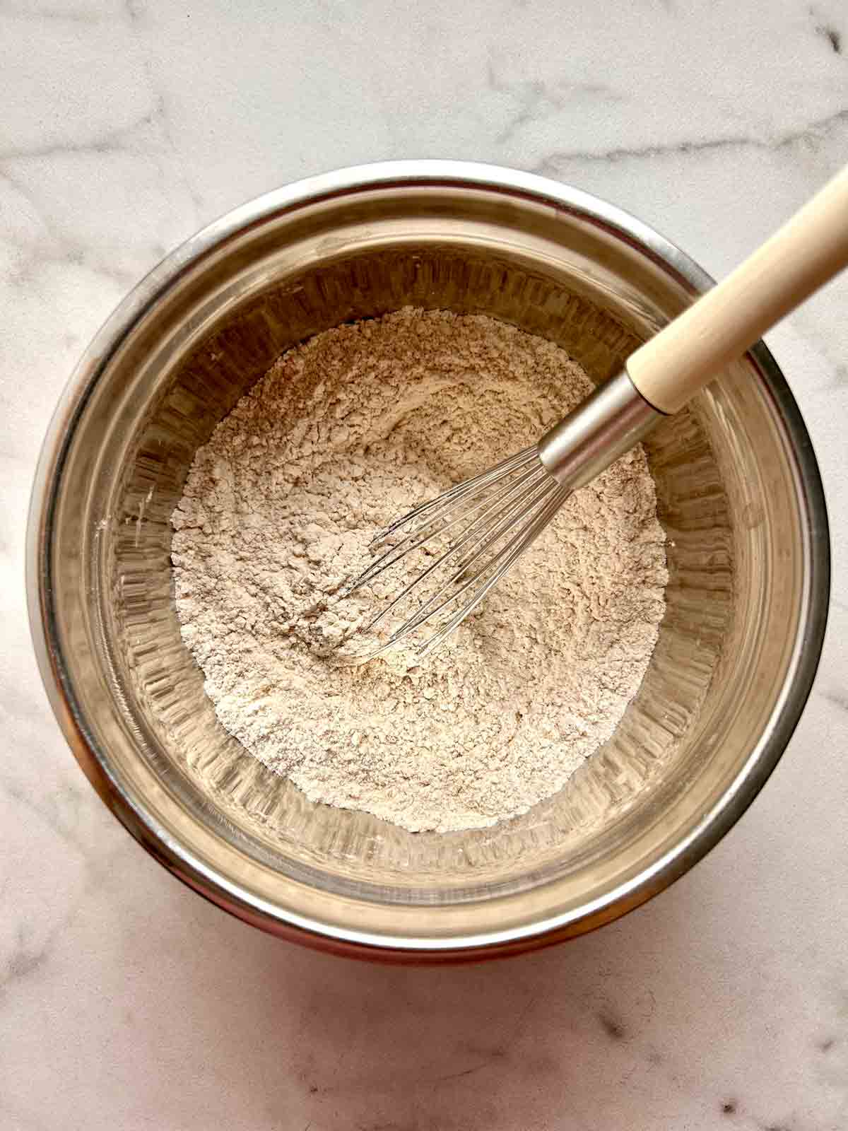 dry ingredients whisked in bowl.