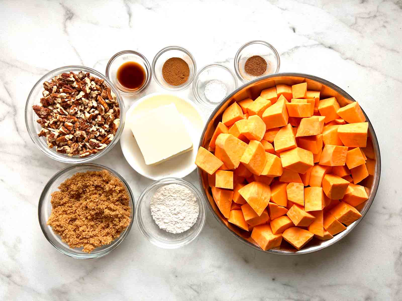ingredients prepped in bowls.
