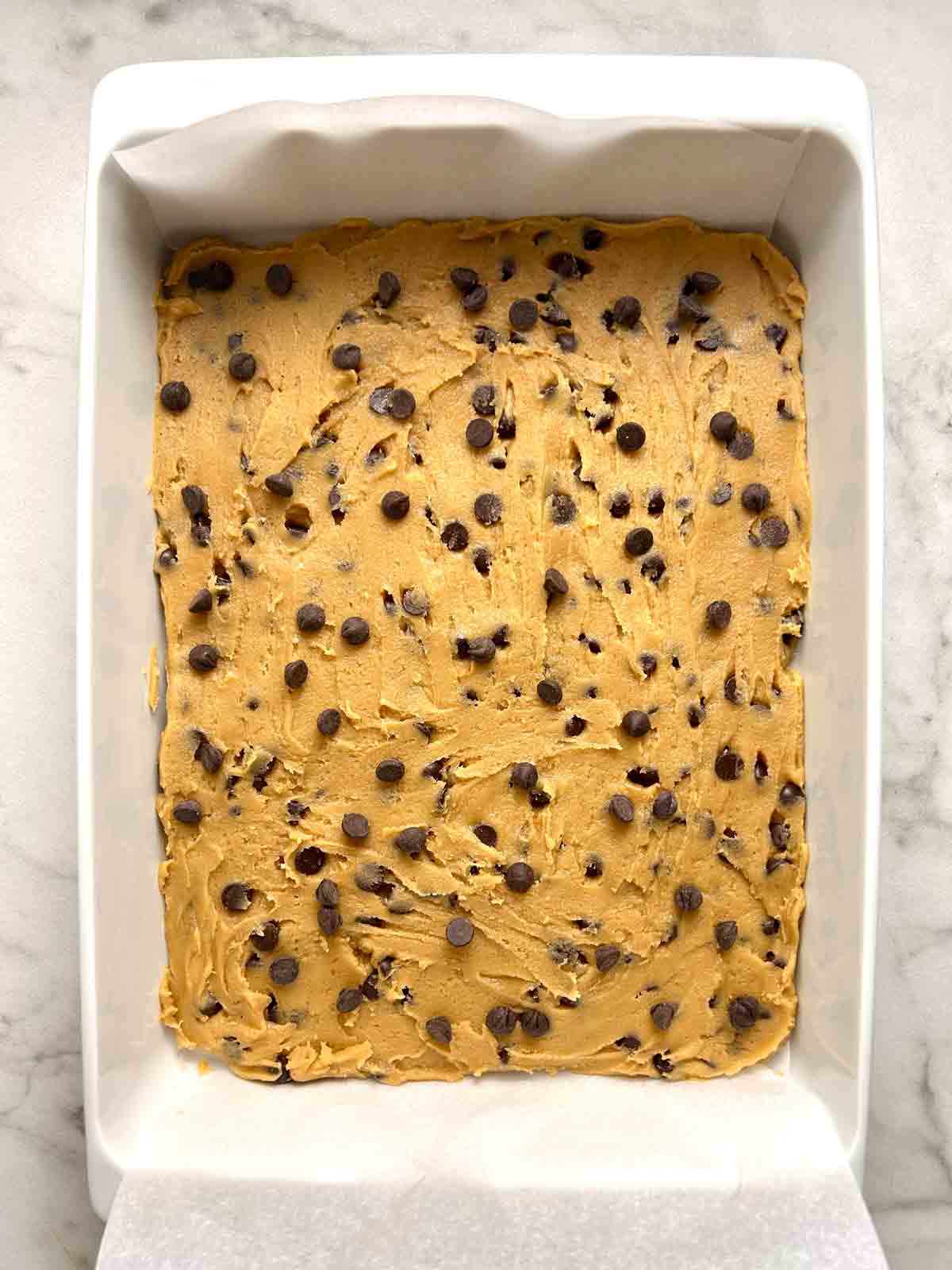 batter spread into baking dish.
