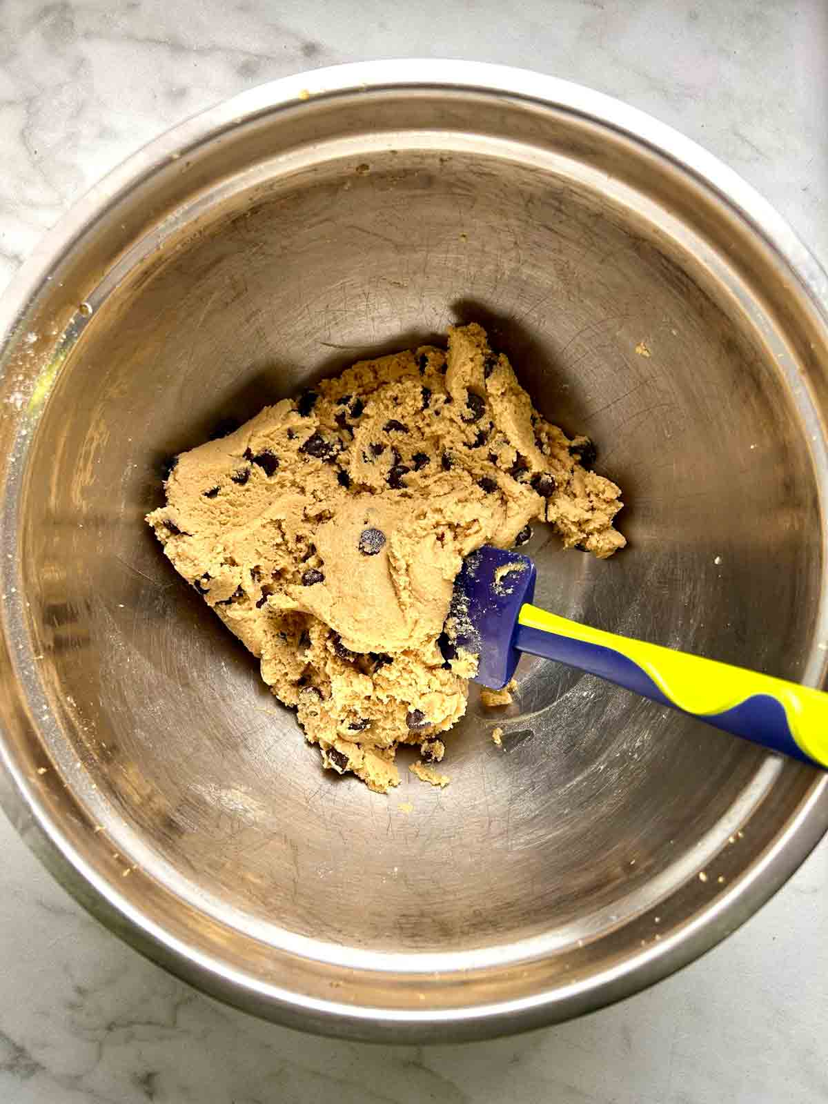 chocolate chips stirred into cookie dough.