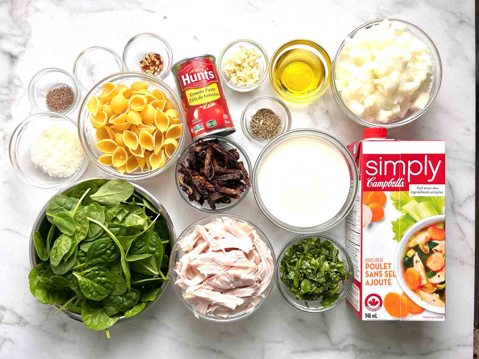 ingredients prepped in bowls.