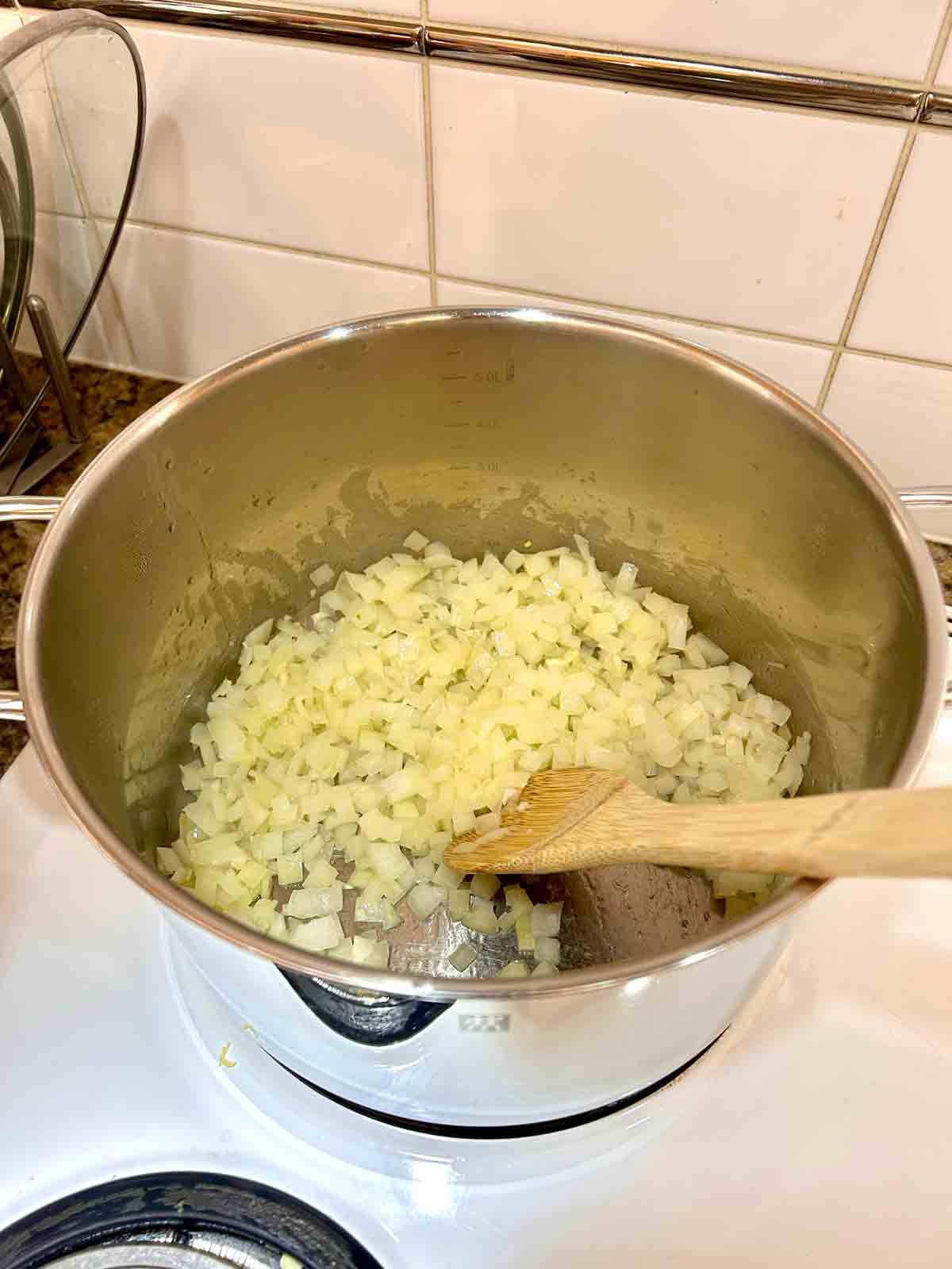 onions and garlic cooked in pot.