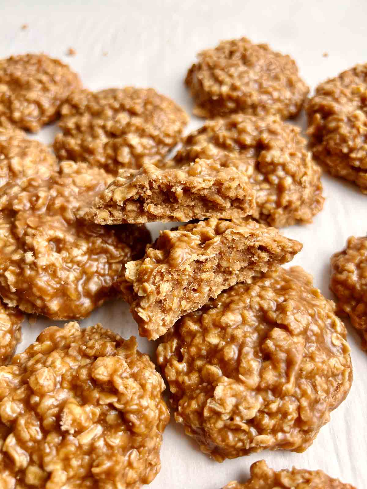 close up of cookies with one split in half.