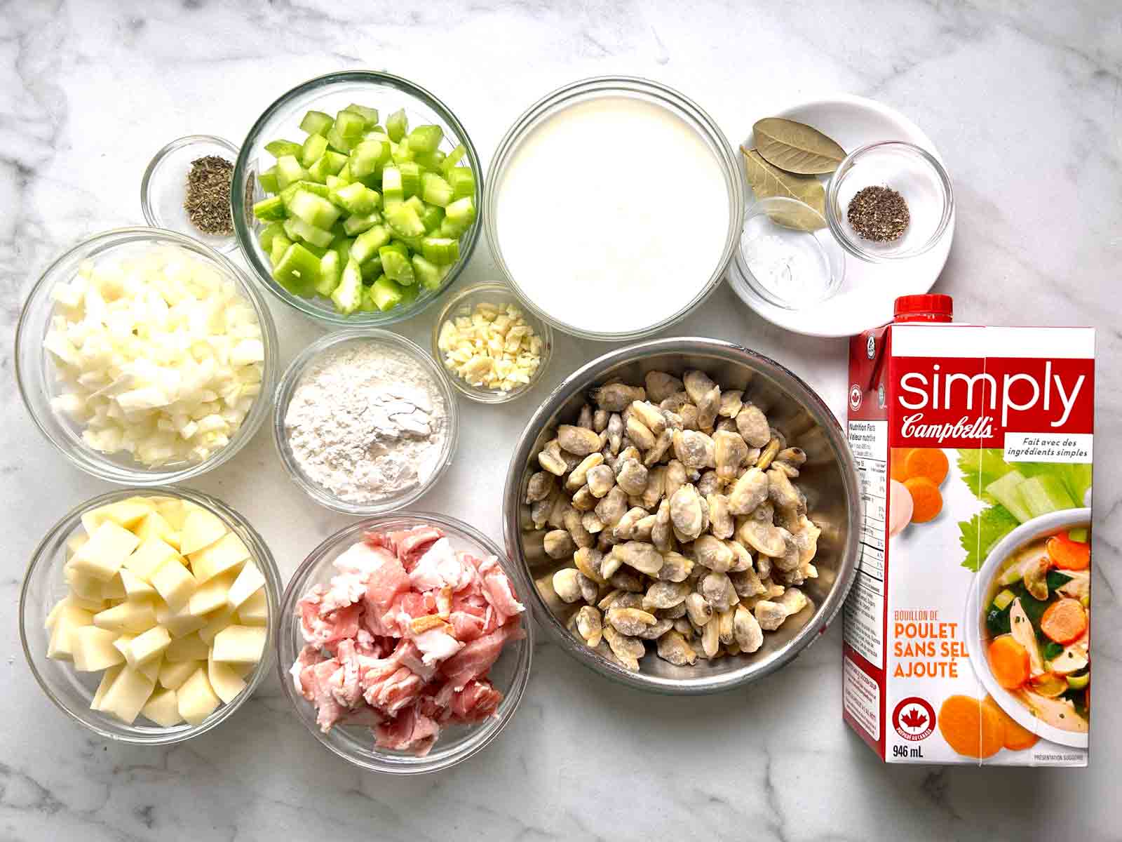 ingredients prepped in bowls.