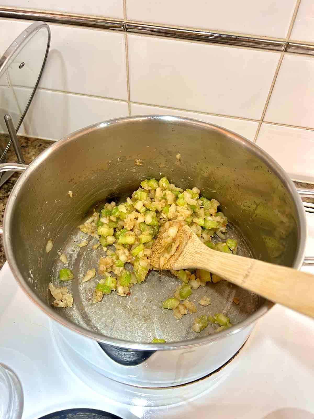 flour stirred into veggies.