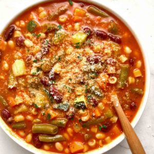 bowl of minestrone soup.