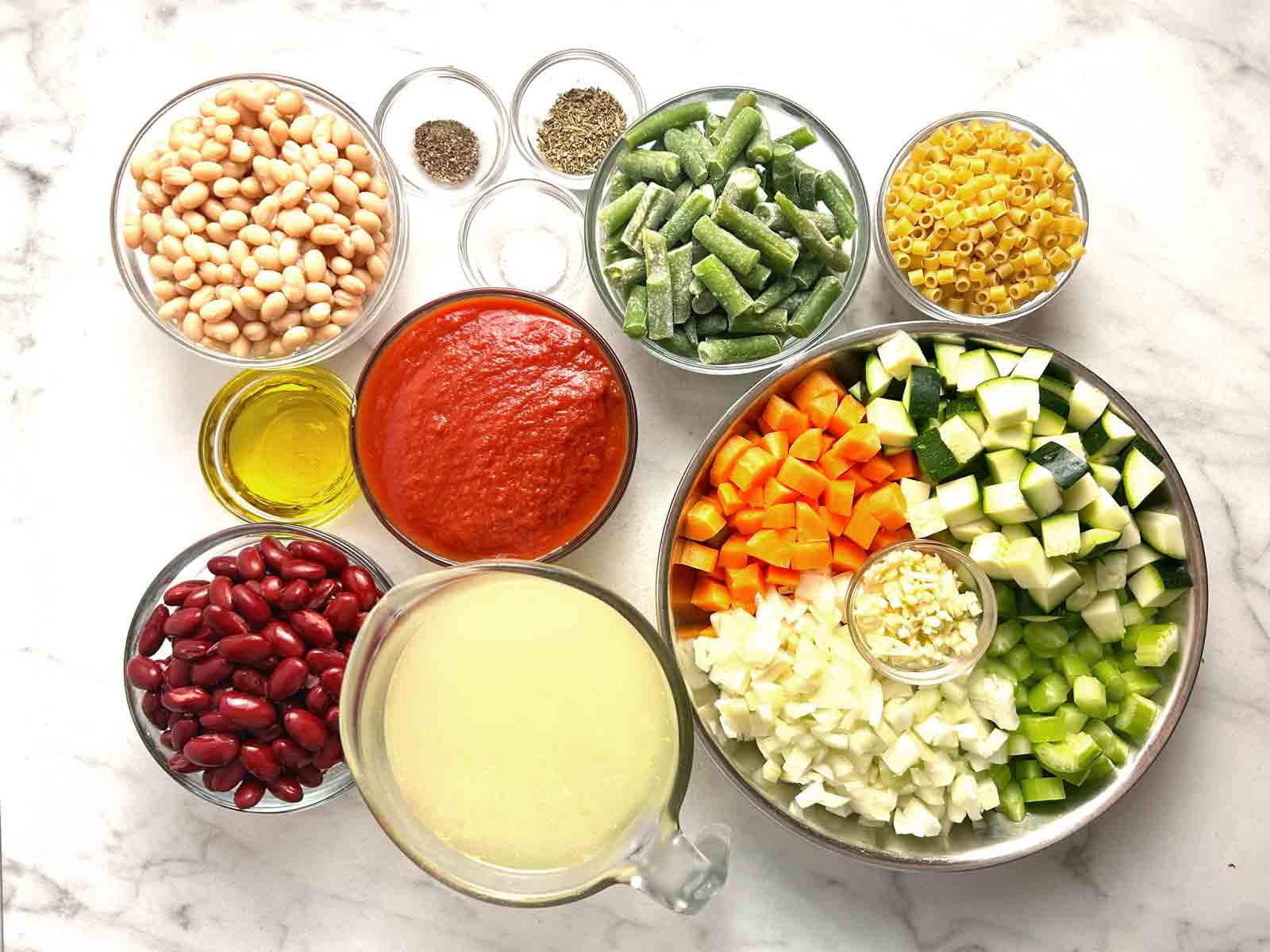ingredients prepped in bowls.