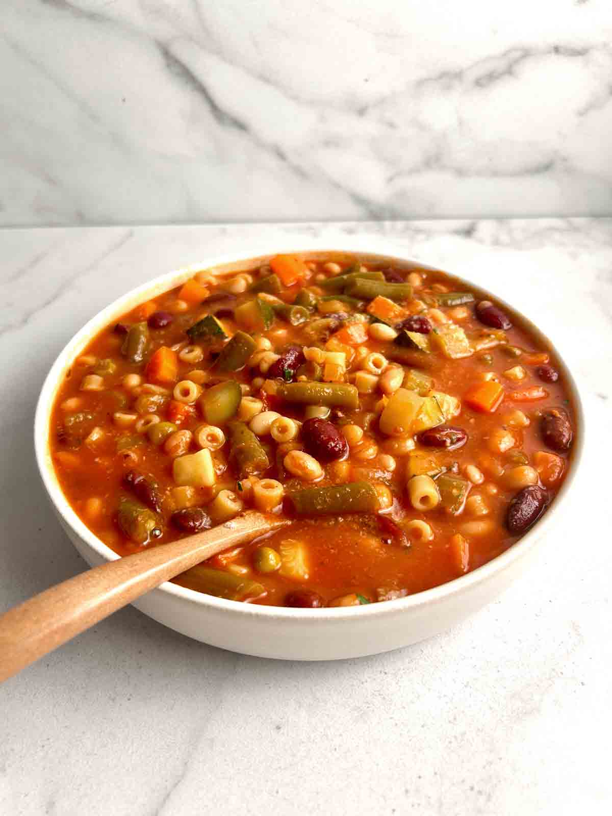 bowl of minestrone soup.