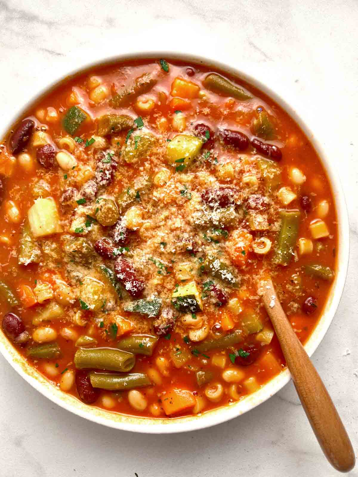 bowl of minestrone soup.