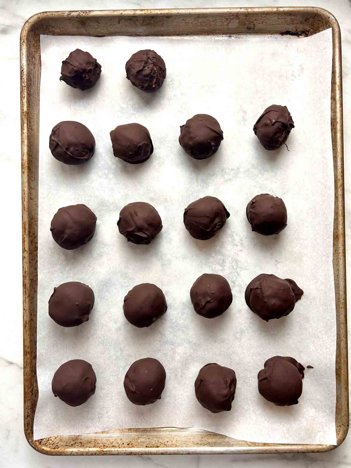 peanut butter balls after freezing.