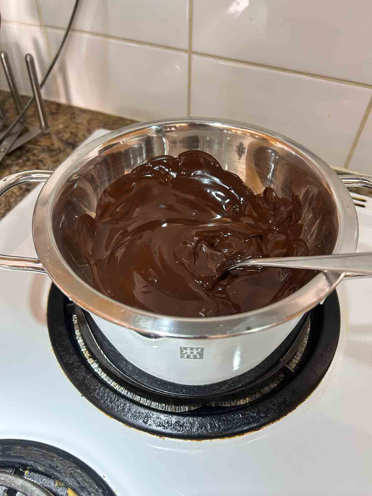 chocolate being melted in double boiler.