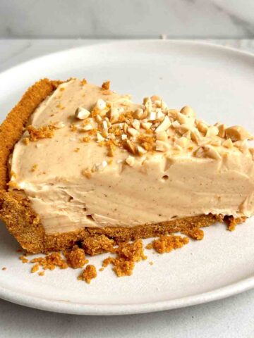 slice of peanut butter pie on plate.