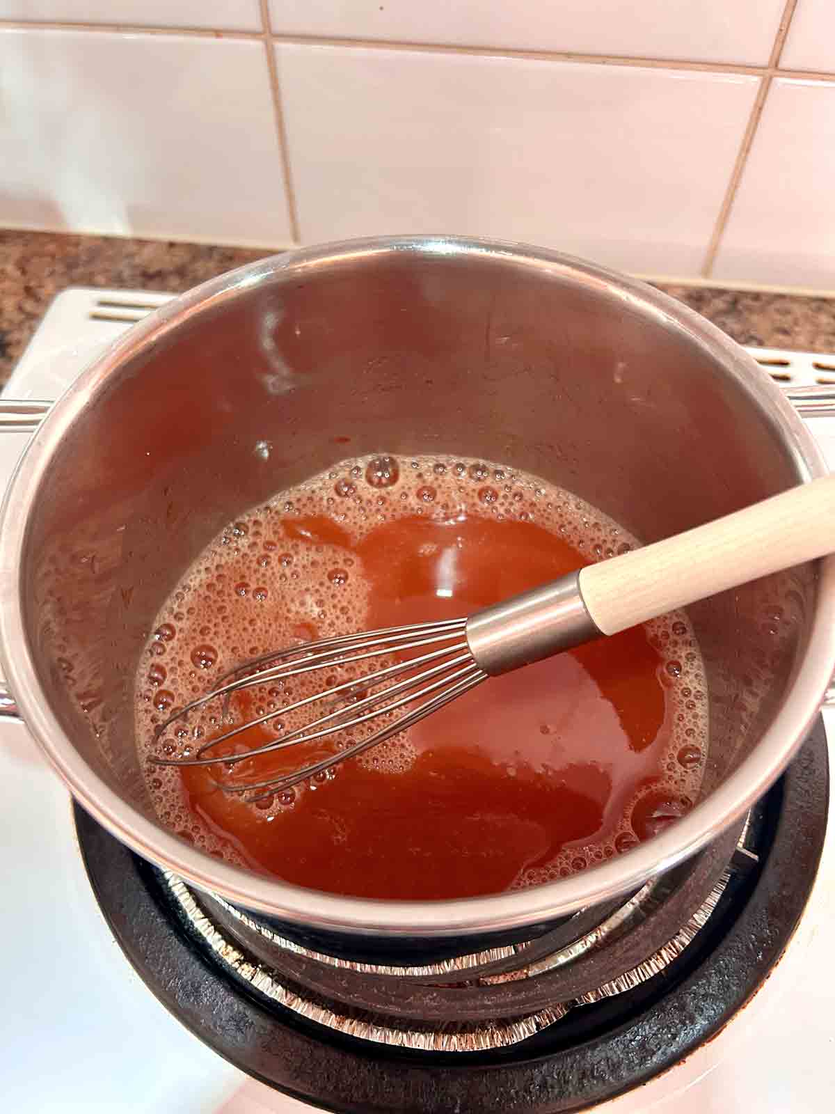 all ingredients whisked in saucepan.