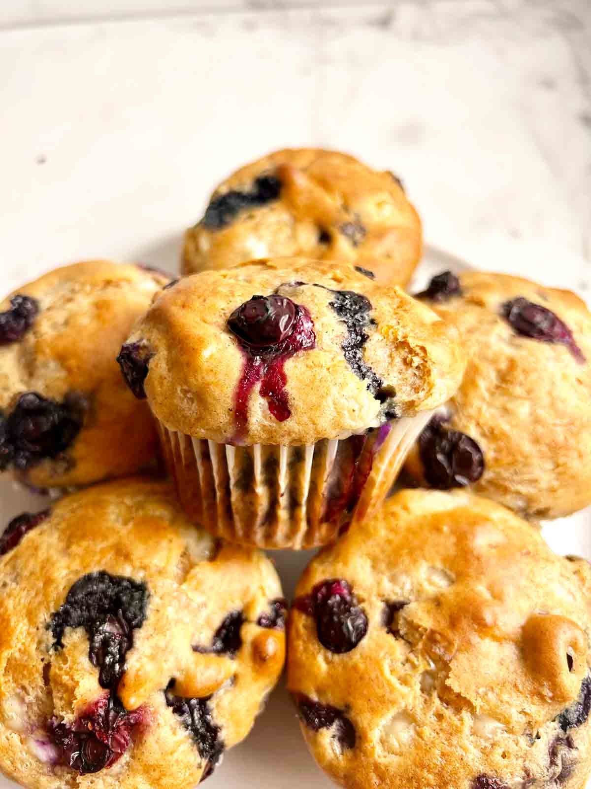 close up of blueberry cottage cheese muffin.