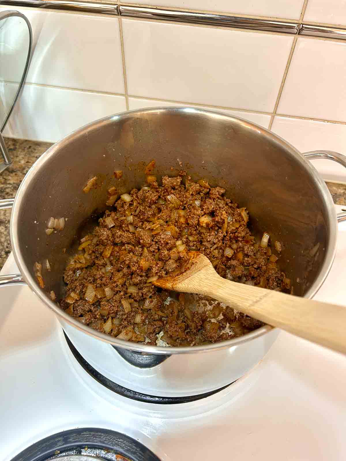 taco seasoning stirred into beef mixture.