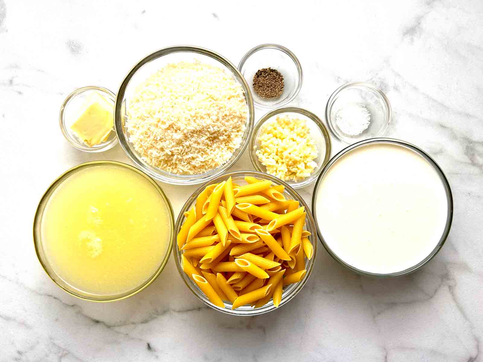 ingredients prepped in bowls.