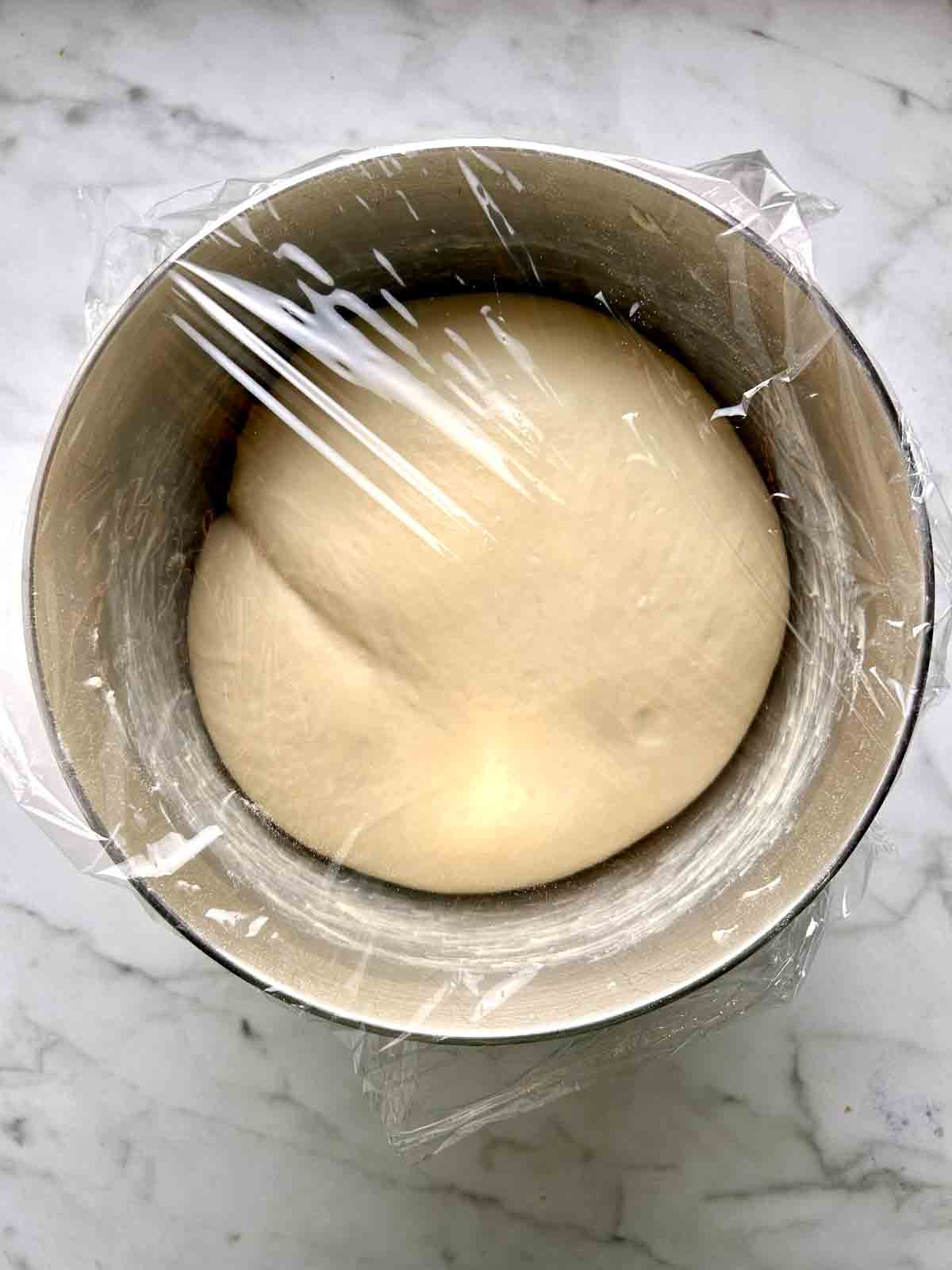 dough puffed up after first rise.