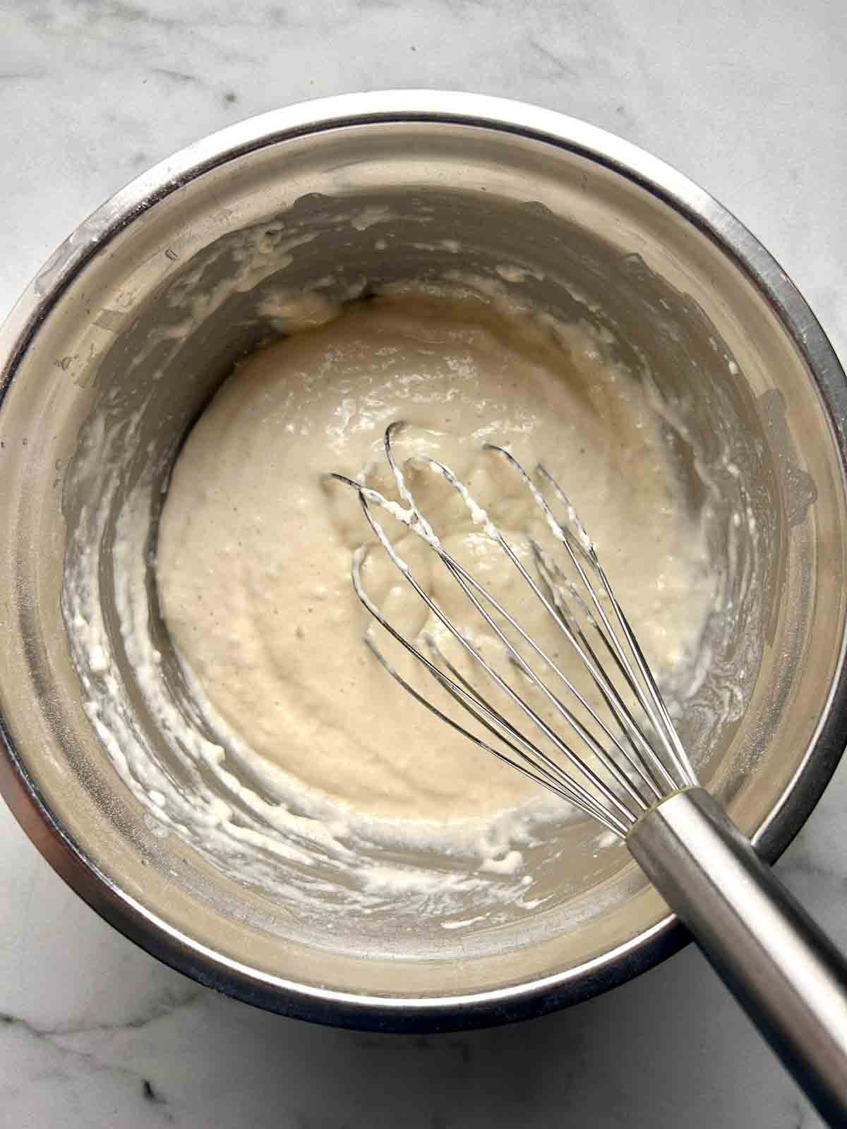 batter whisked in bowl.