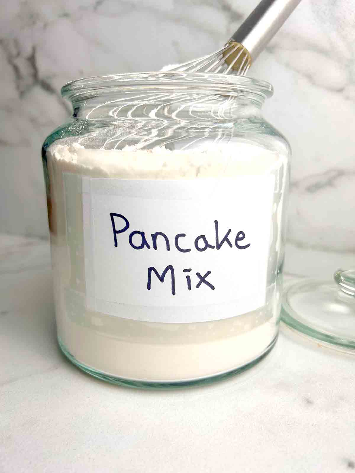 labelled jar with pancake mix.