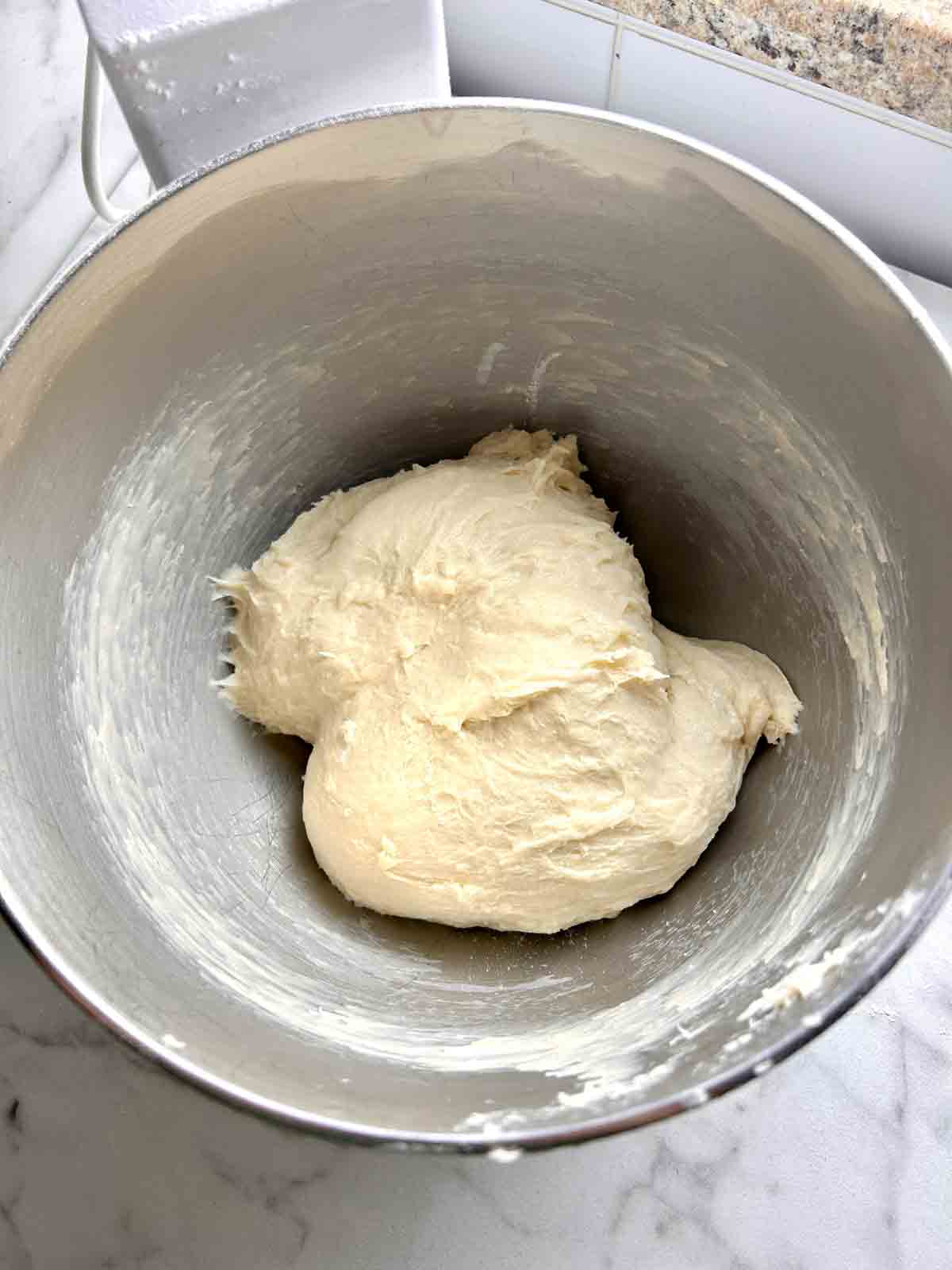 dough kneaded in stand mixer.