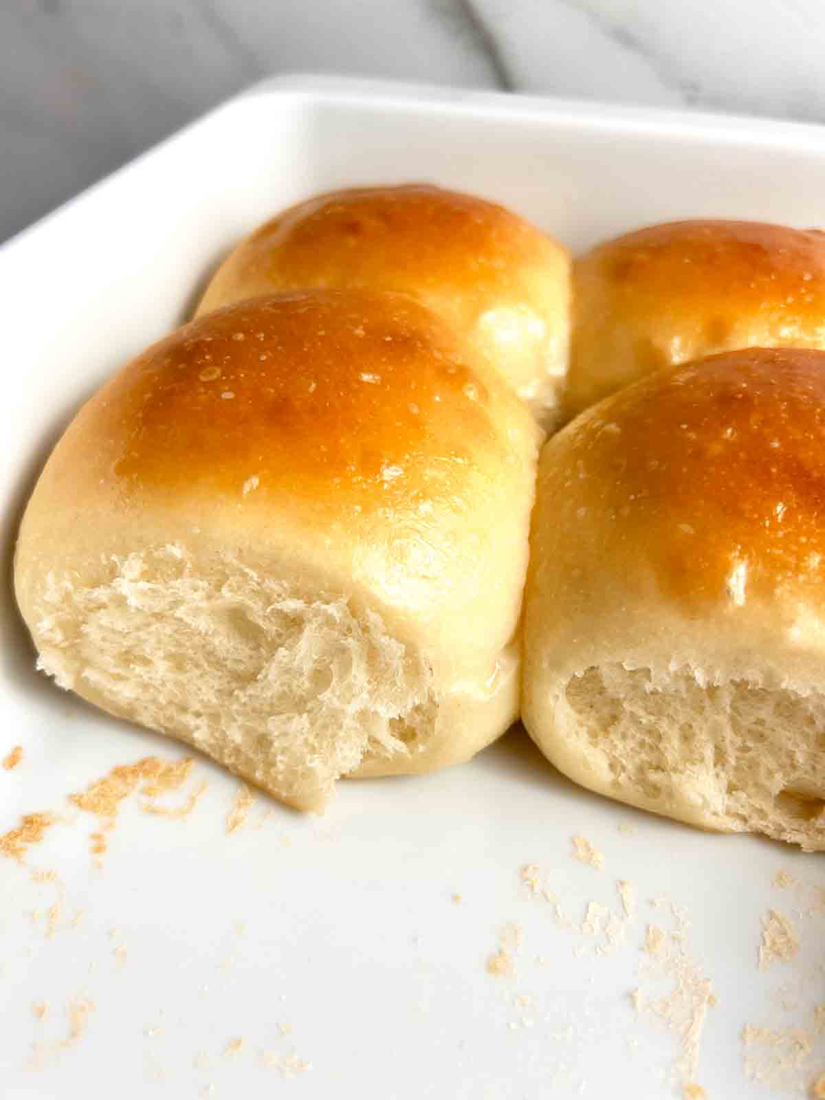 dinner rolls in baking dish.