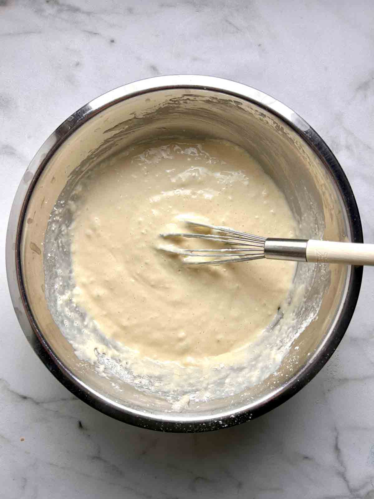 pancake batter mixed in bowl.