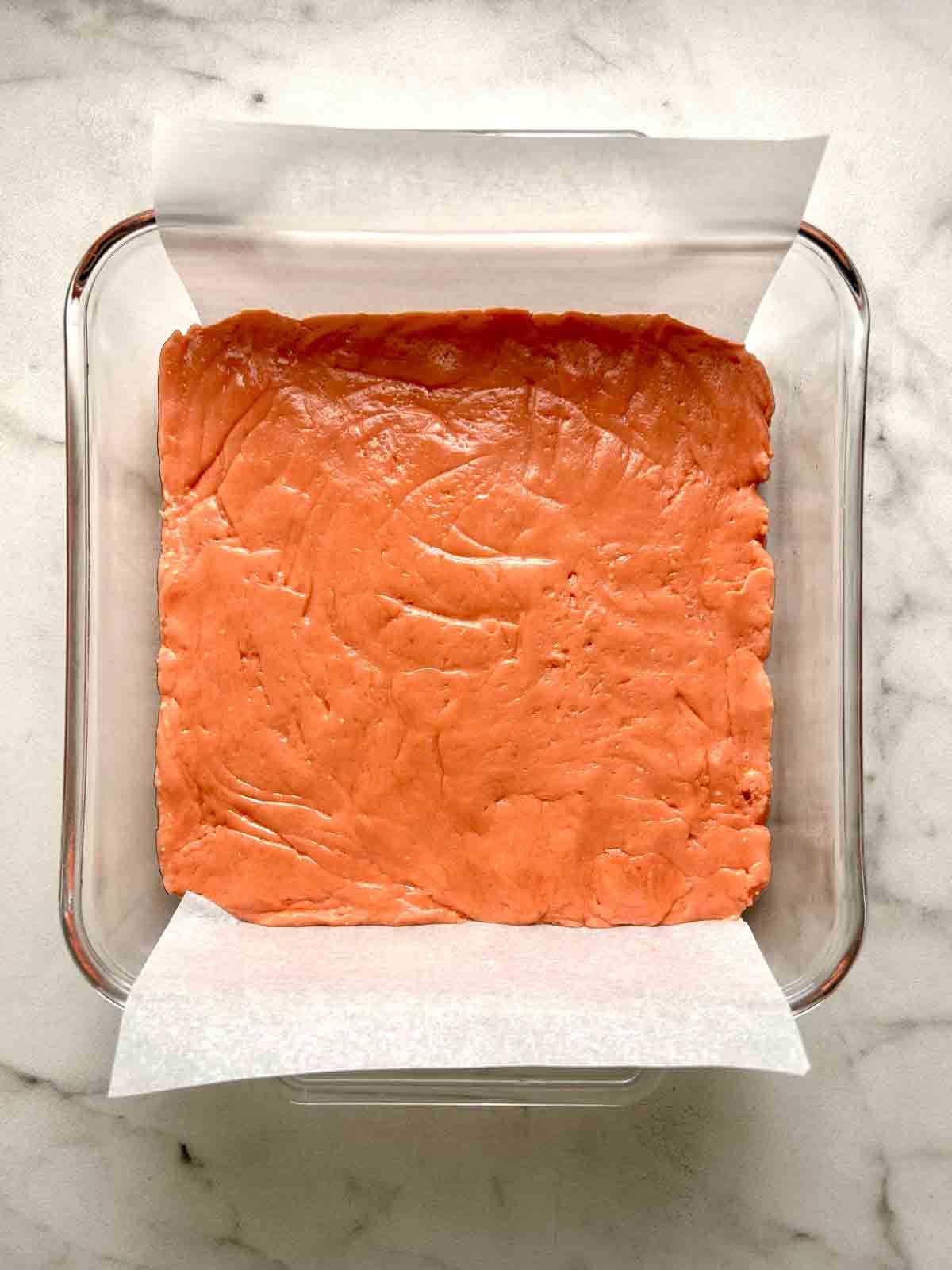 batter spread into baking dish.