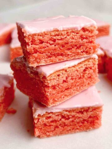 stack of strawberry brownies.